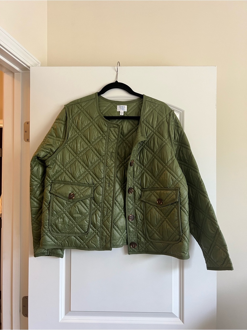 Olive Quilted Button Cardigan Jacket